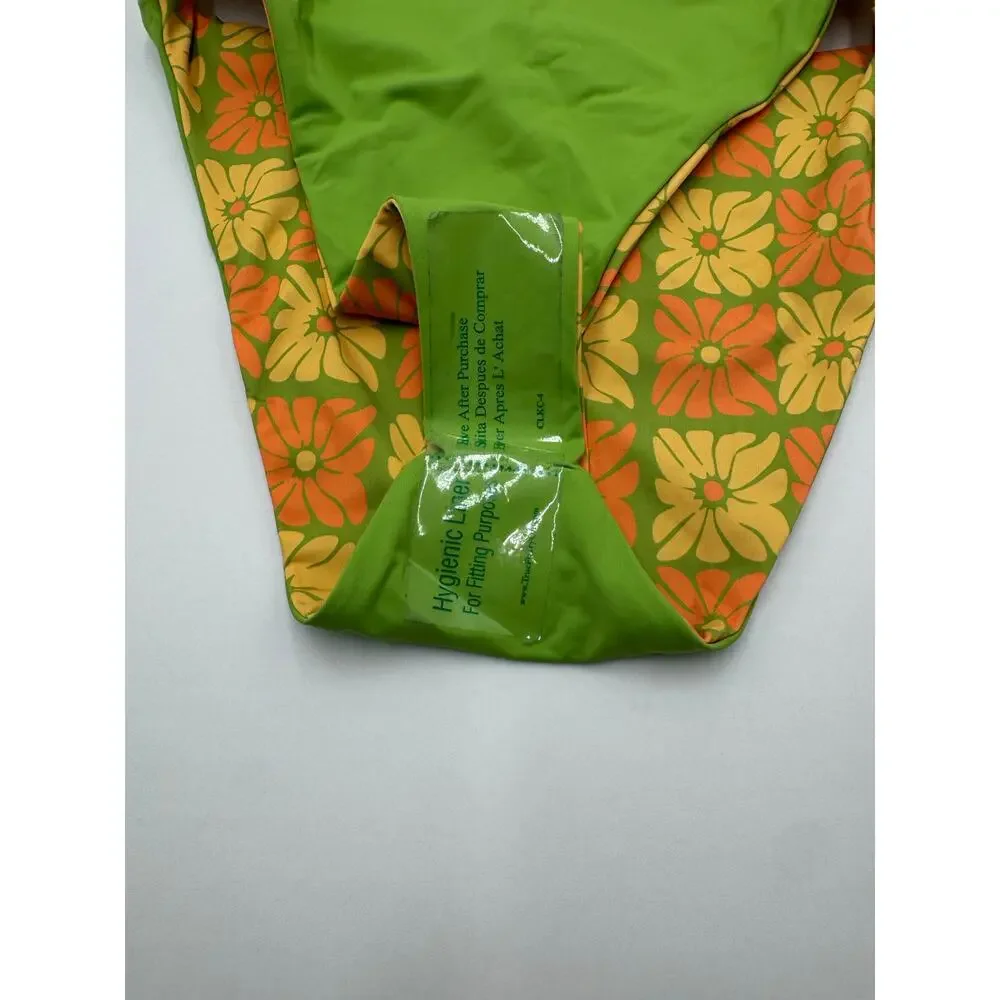 Dippin Daisy's Seashore Bikini Bottom Womens S Green Orange Floral High Waist